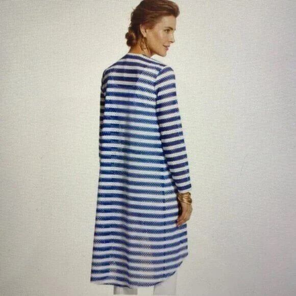 NWT Chico's Striped Tess Cardigan Sz 1 Majestic Blue - Picture 2 of 7
